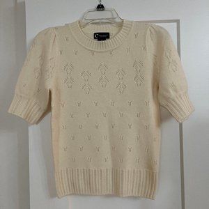 Cashmere Elbow Sleeve Pointelle Sweater | Ivory | Size XS